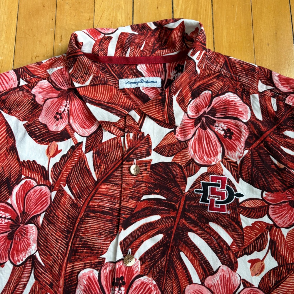 San Diego State Aztecs Shirt Mens XL Tommy Bahama Leaf Print Tropical Silk NCAA